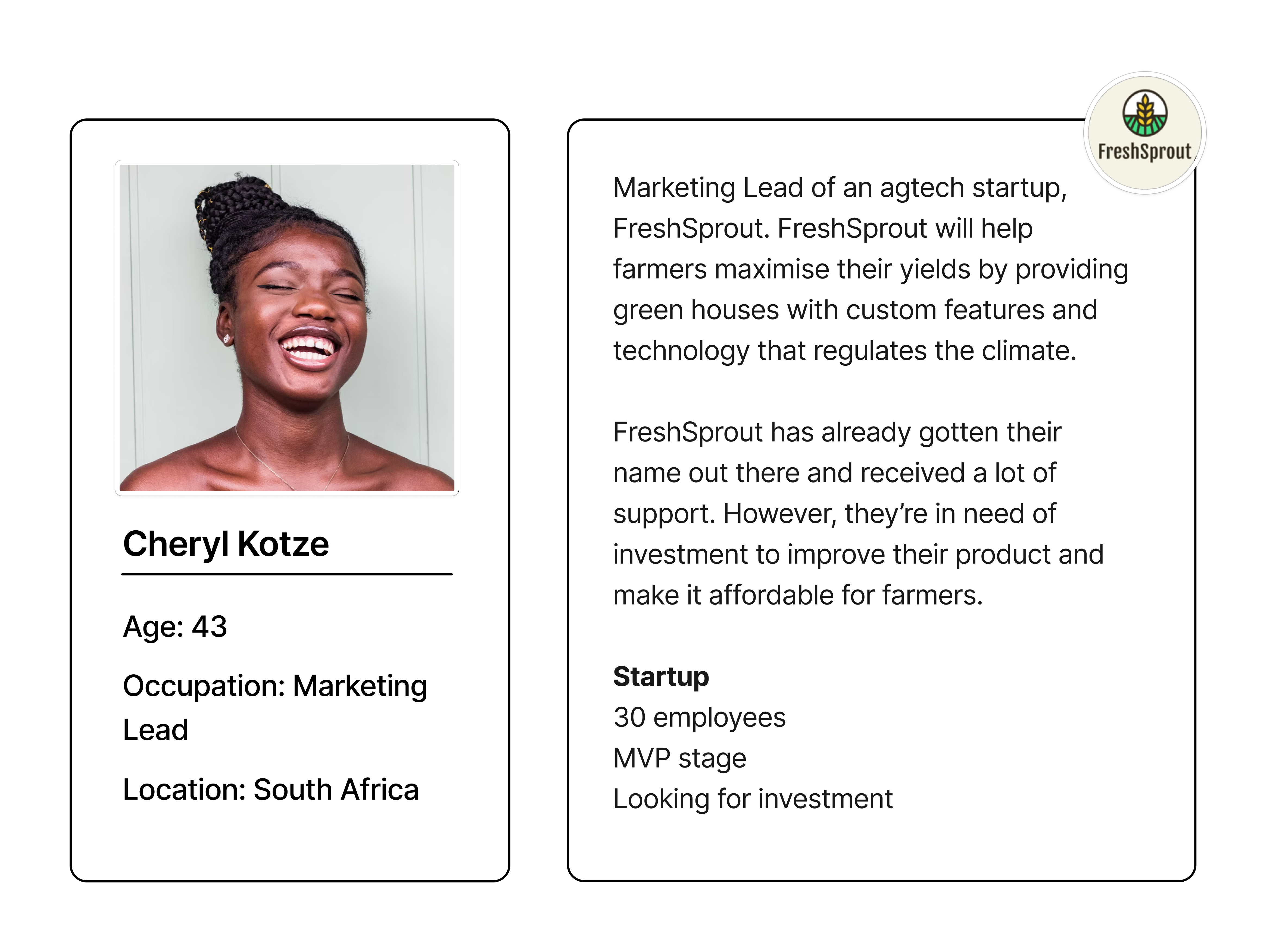 South African 43 year old Marketing Lead of an agtech startup called FreshSprout.